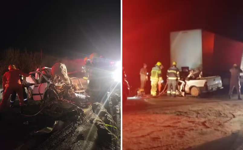 Casal morre após carro bater de frente com carreta